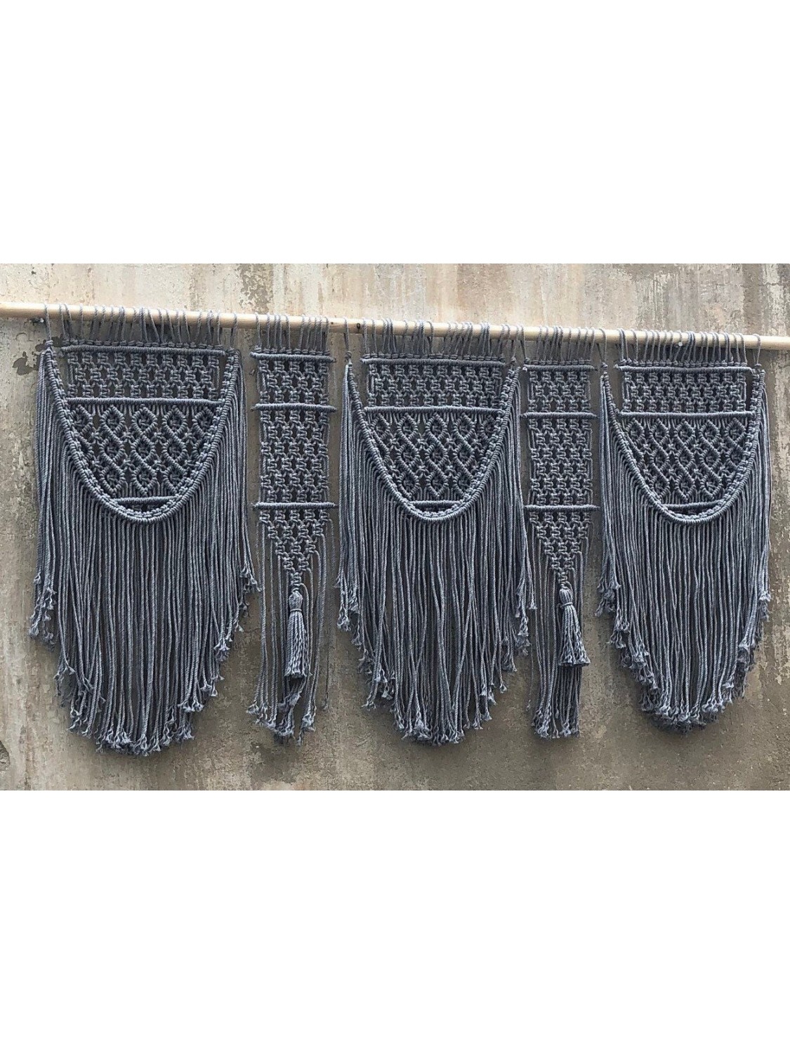 Macrame wall hanging gray headboard