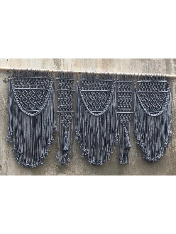 Macrame wall hanging gray headboard