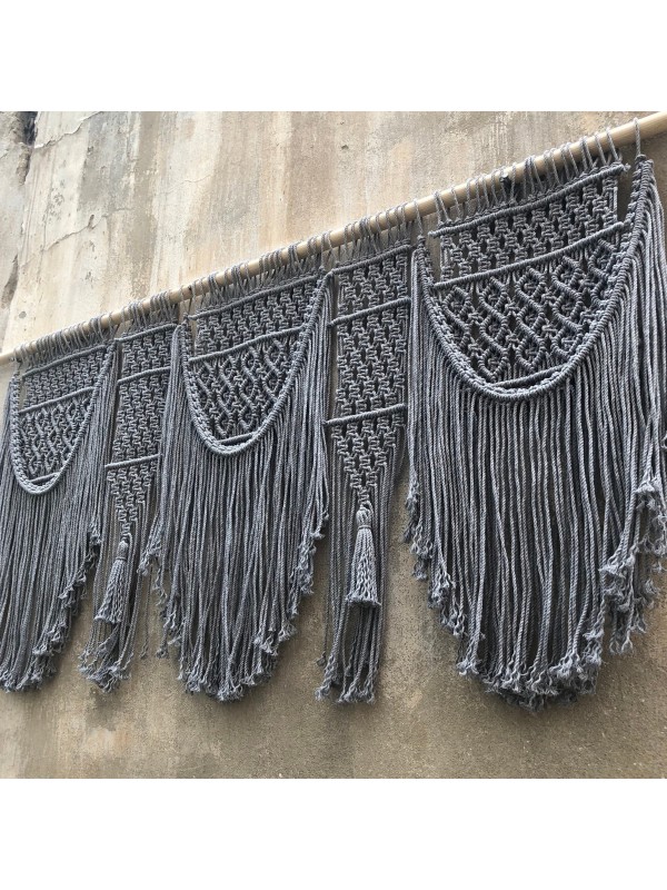 Macrame wall hanging gray headboard