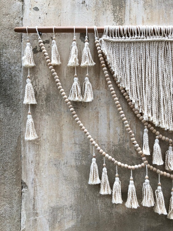Macrame wall hanging tassels headboard
