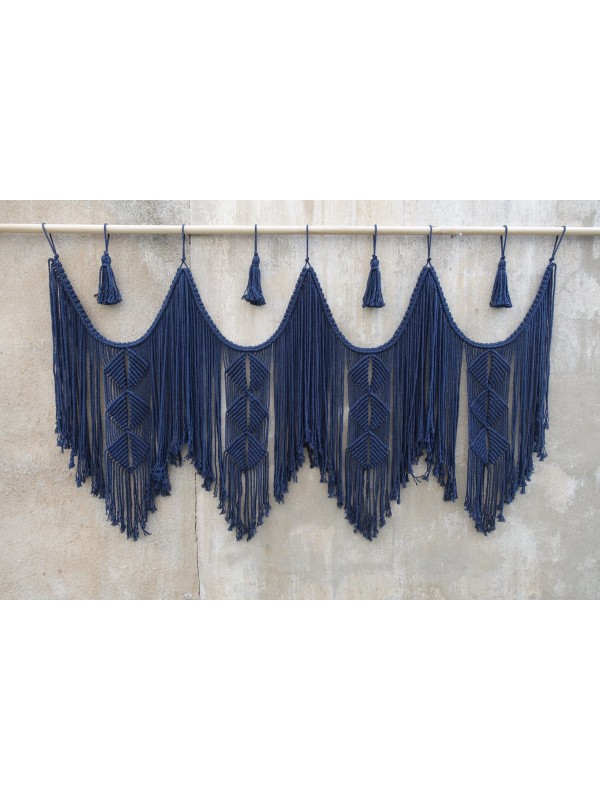 Navy blue macrame hanging headboard
