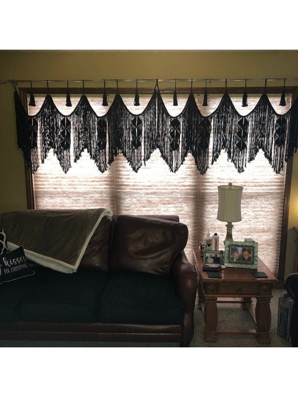 Navy blue macrame hanging headboard