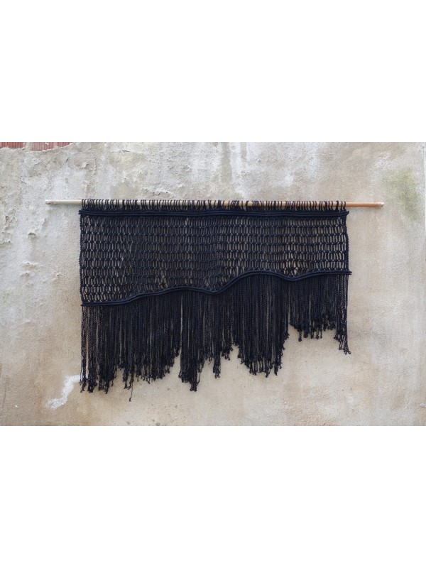 Black Macrame wall hanging headboard