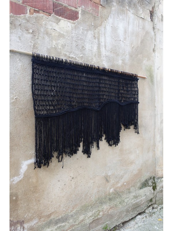 Black Macrame wall hanging headboard