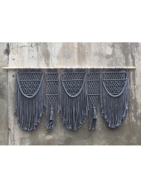 Gray decor macrame hanging headboard