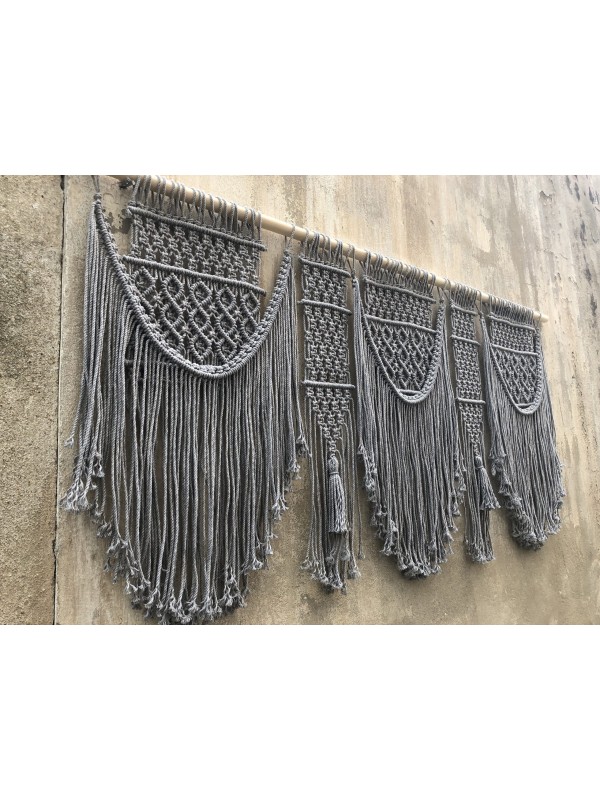 Gray decor macrame hanging headboard