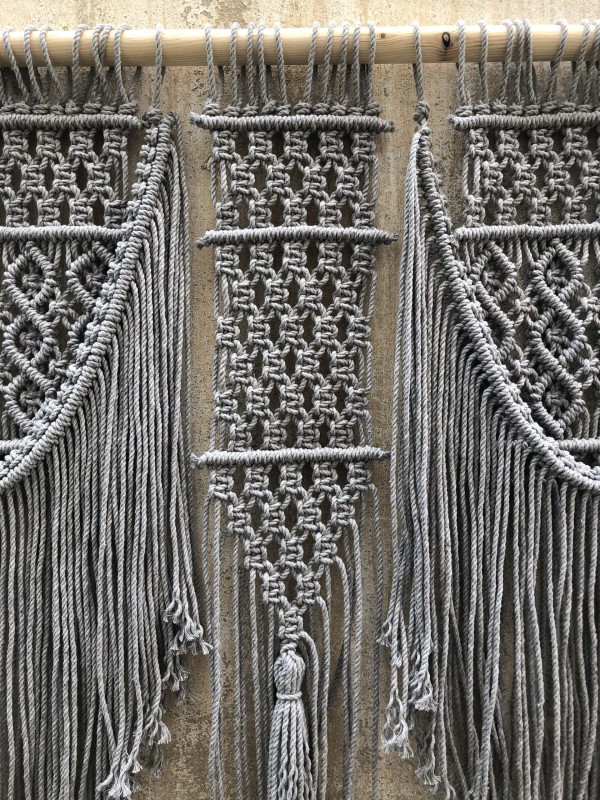 Gray decor macrame hanging headboard