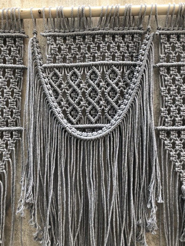 Gray decor macrame hanging headboard