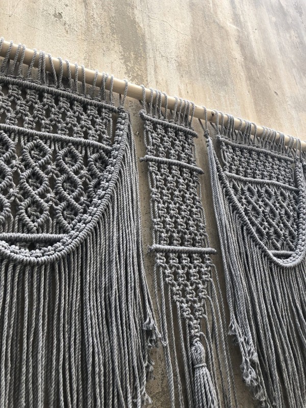 Gray decor macrame hanging headboard