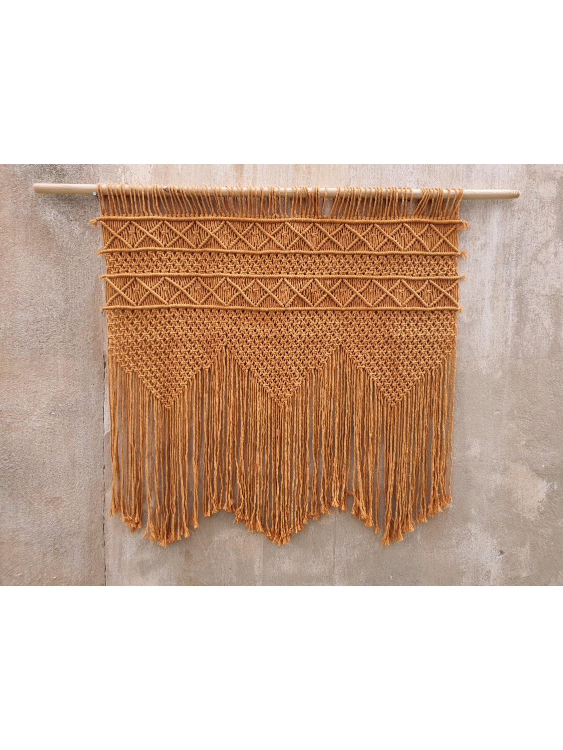 Mustard macrame wall hanging headboard