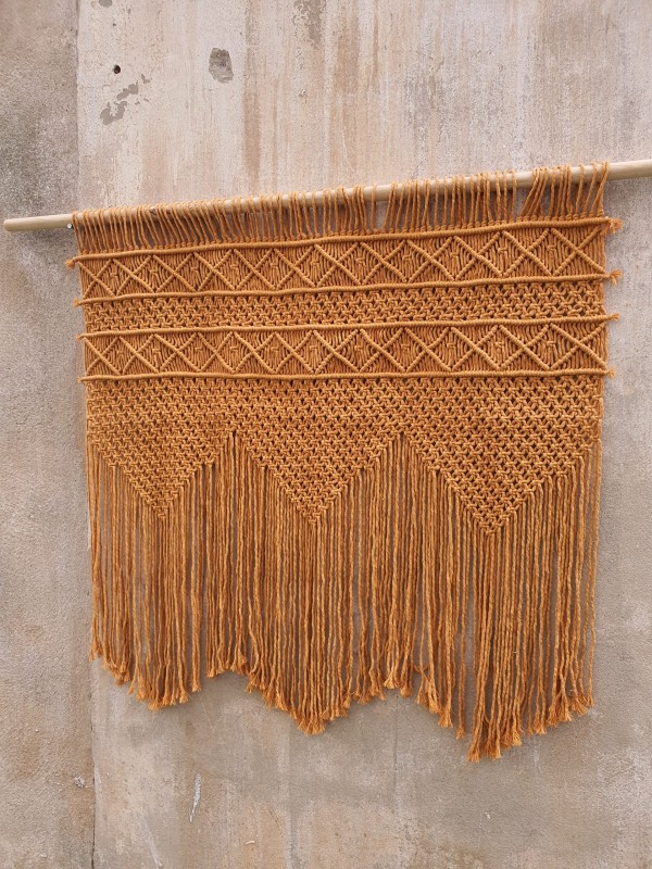 Mustard macrame wall hanging headboard