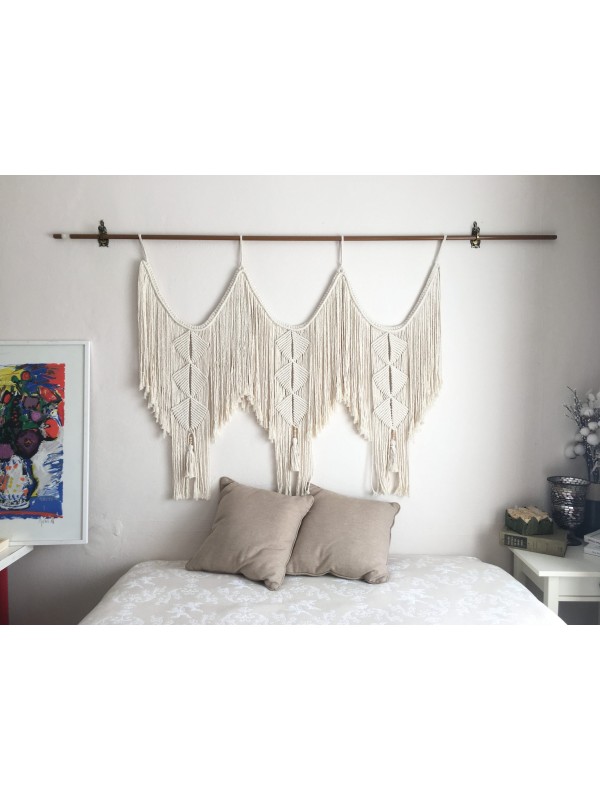 Macrame wall hanging headboard