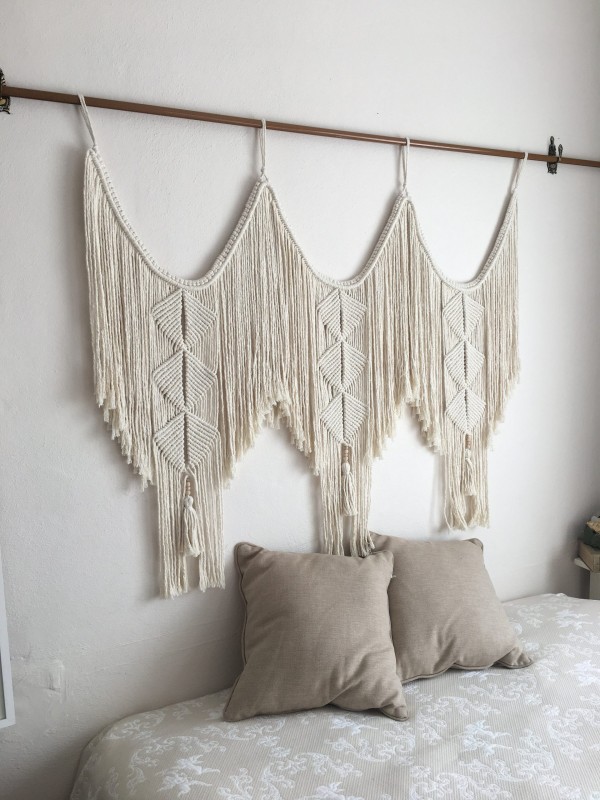 Macrame wall hanging headboard