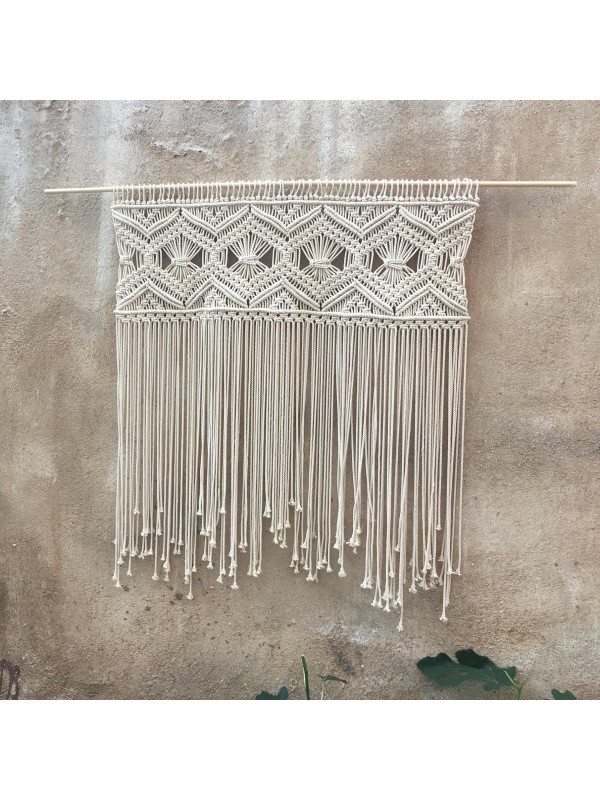 Large macrame hanging headboard