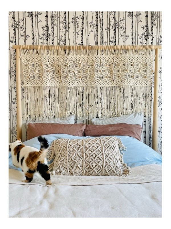 Macrame headboard for bedframe