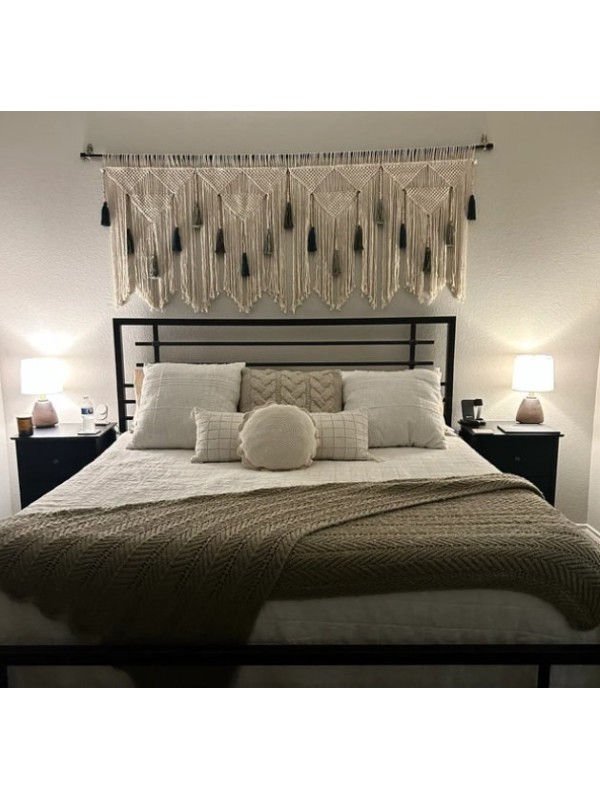 olive green headboard macrame wall hanging