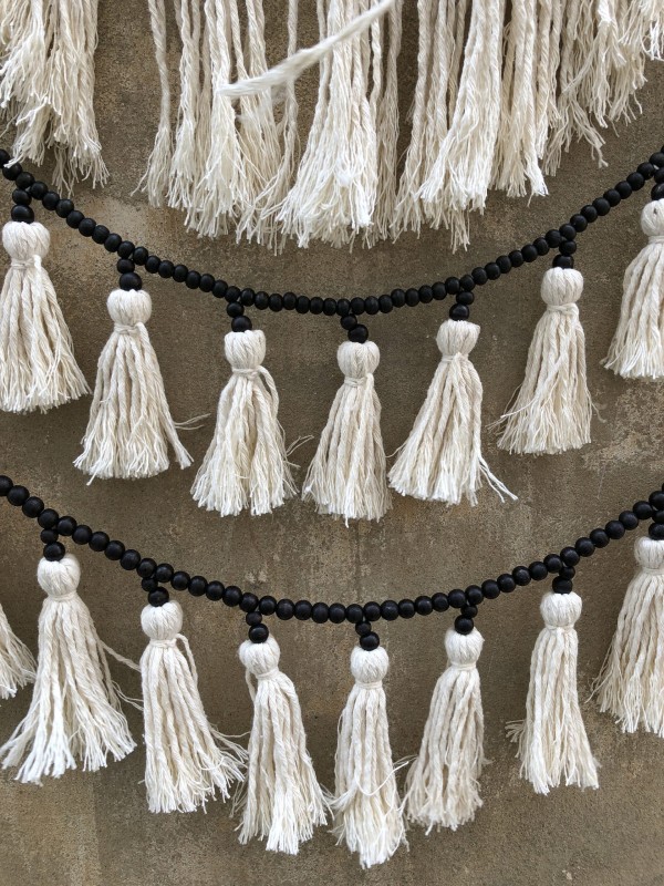Bead garland tassels wall hanging headboard