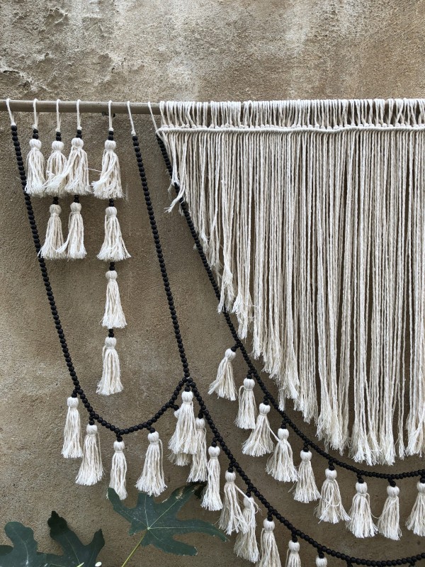 Bead garland tassels wall hanging headboard