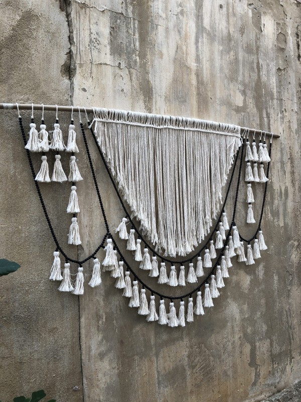 Bead garland tassels wall hanging headboard
